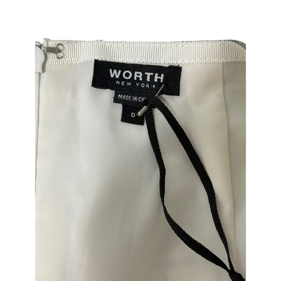 Worth New York Pencil Skirt Front Slit Tropical Print Green White Linen Size 0 - Picture 3 of 10